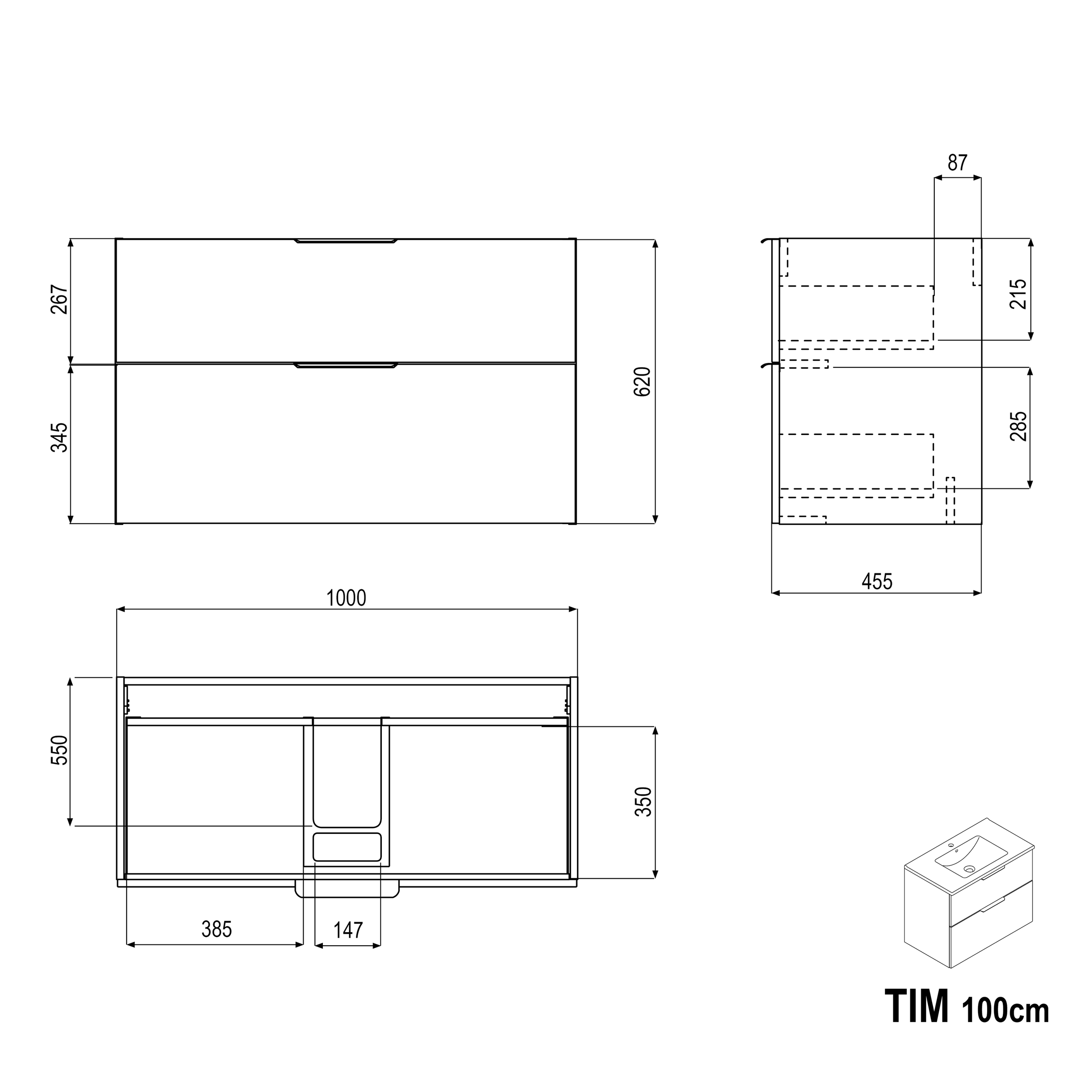 Bathroom furniture set TIM 100 cm with washbasin