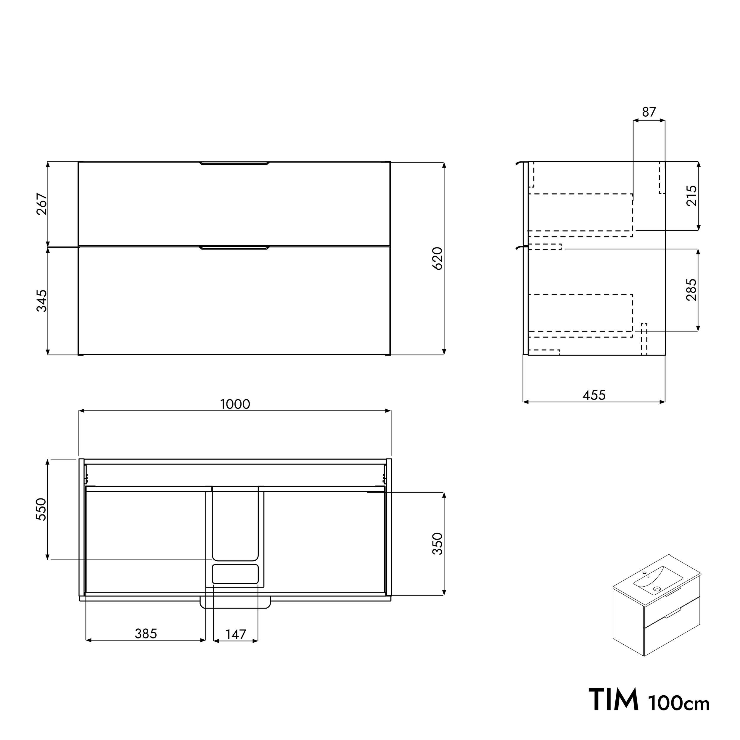 Duravit washbasin with vanity unit TIM 100 cm