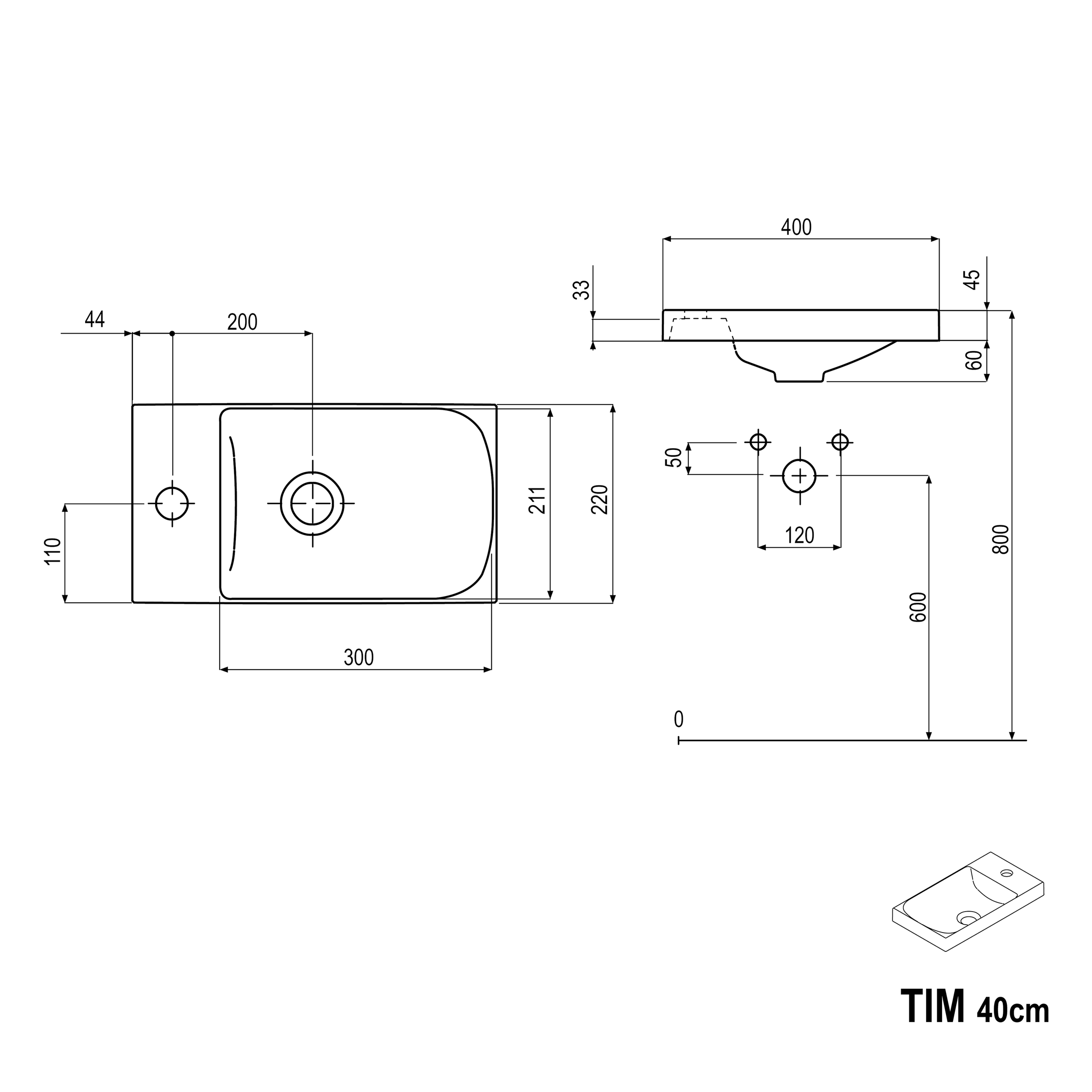 Washbasin cabinet TIM 40 cm