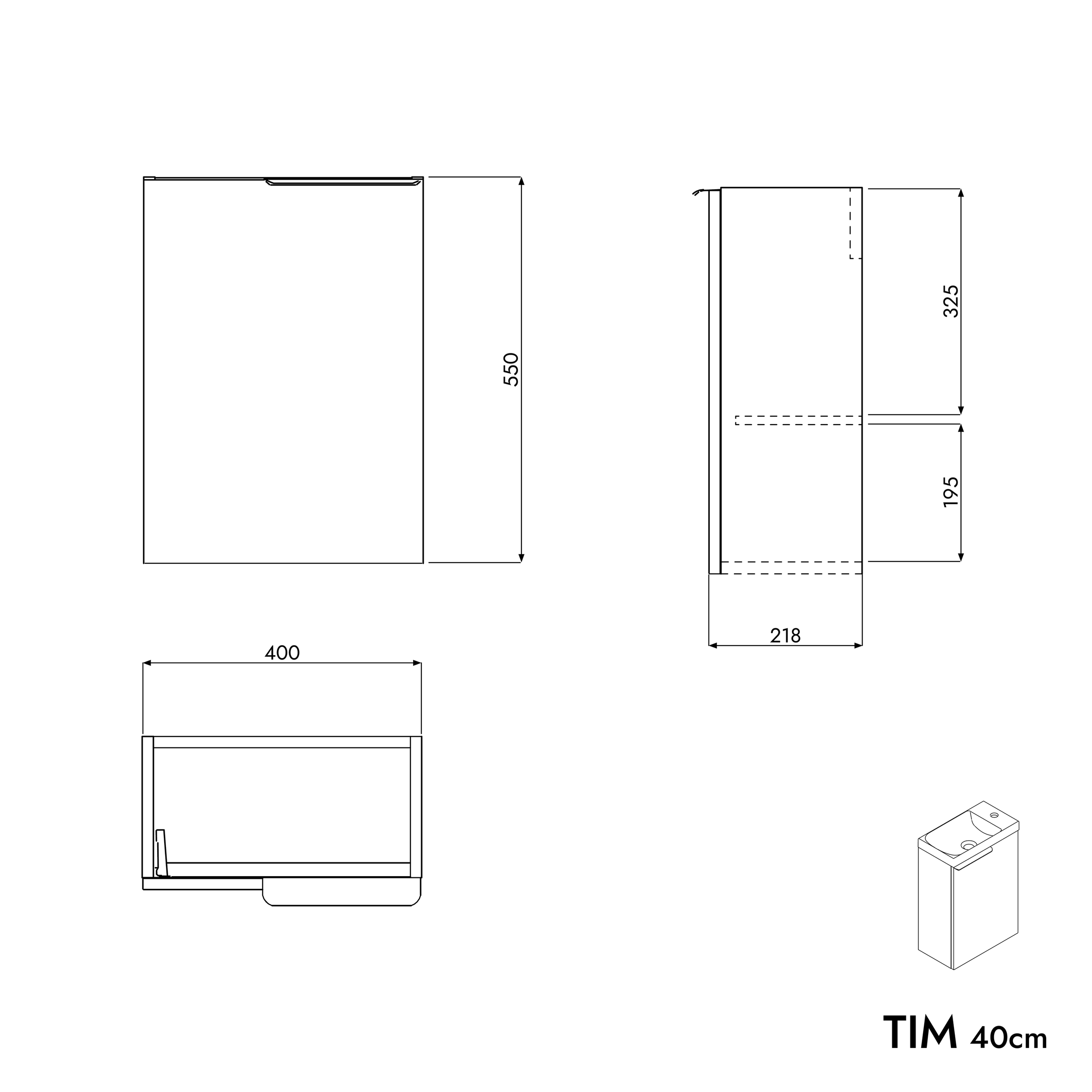 Guest toilet bathroom furniture set TIM 40 cm with washbasin