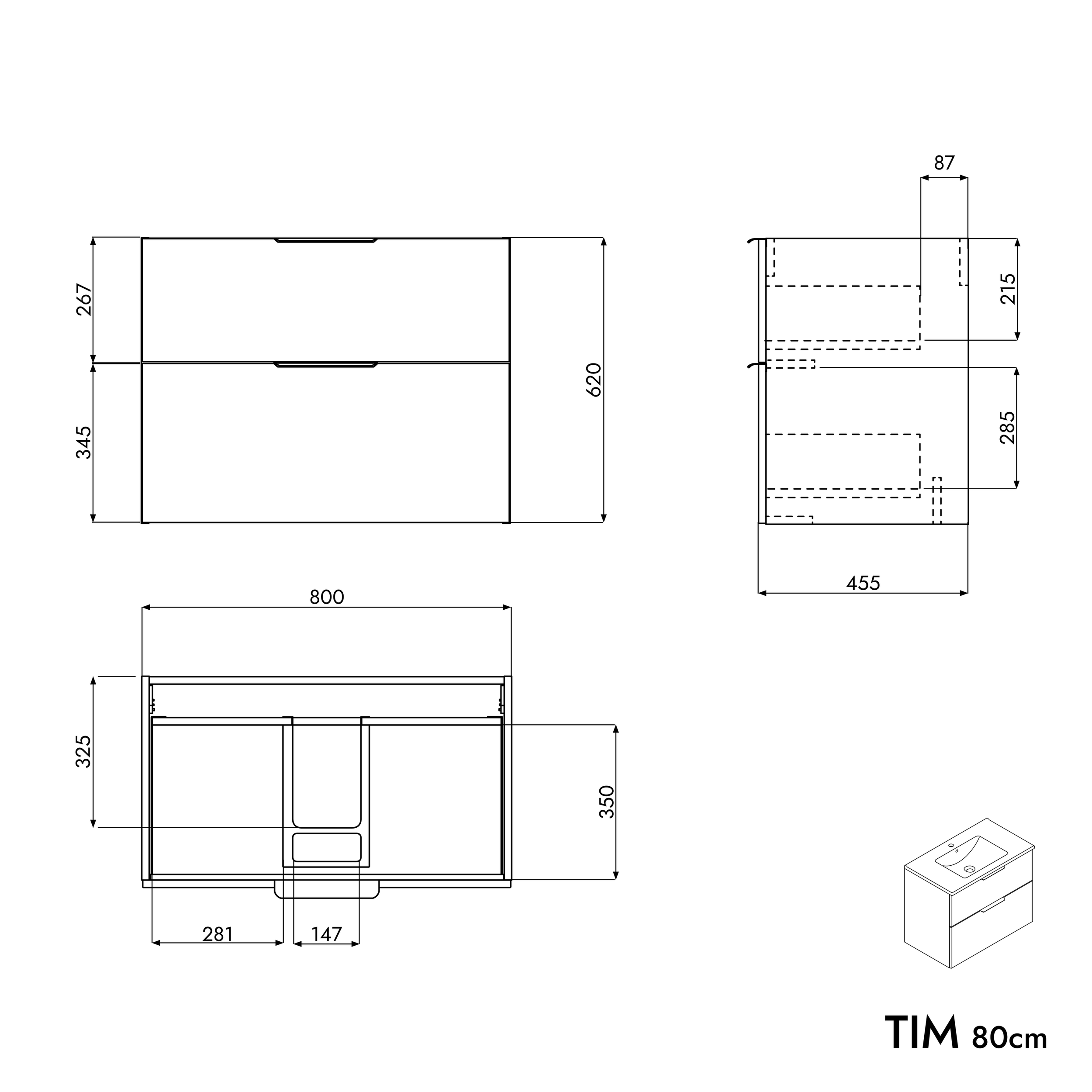 Bathroom furniture set TIM 80 cm with ceramic basin
