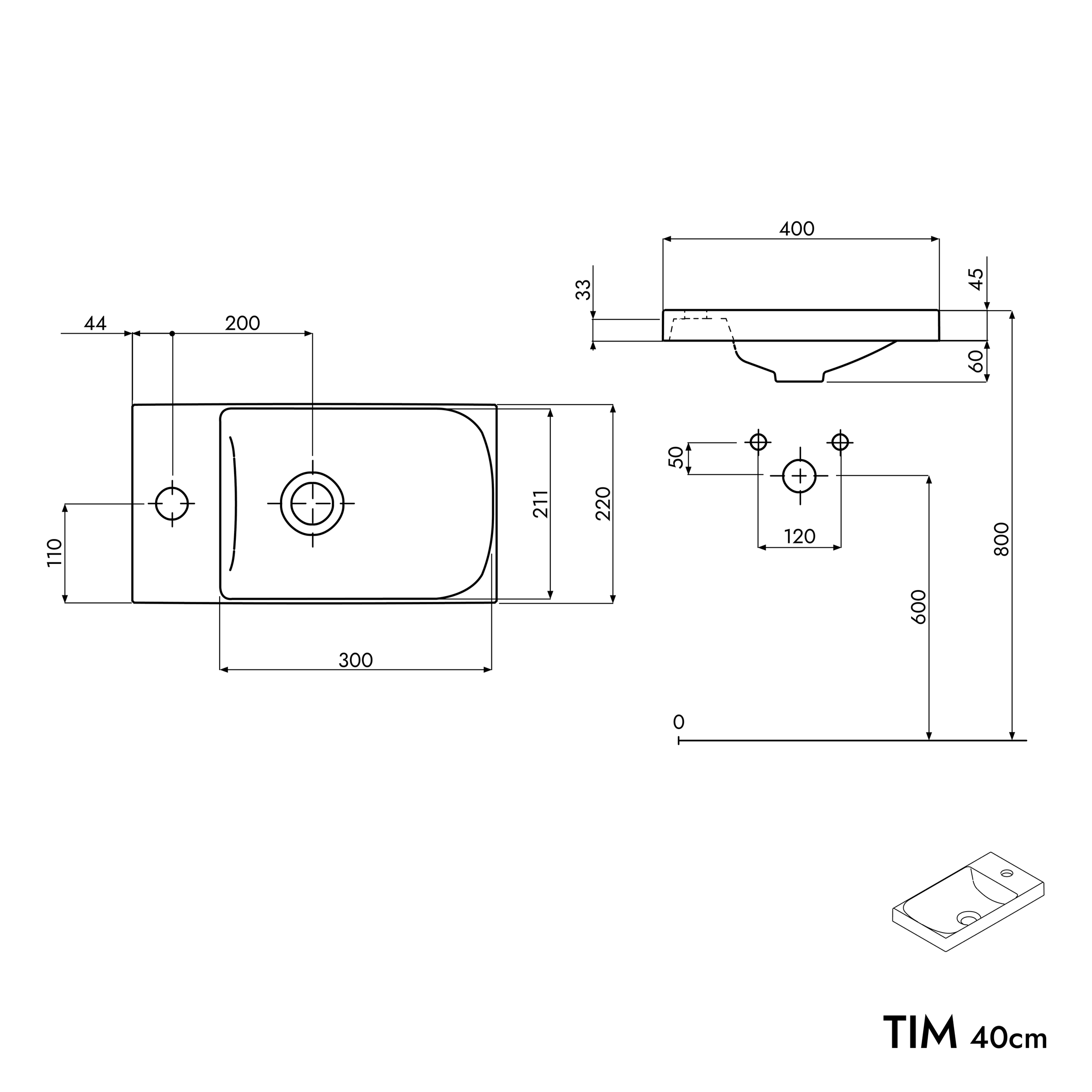 Guest toilet bathroom furniture set TIM 40 cm with washbasin