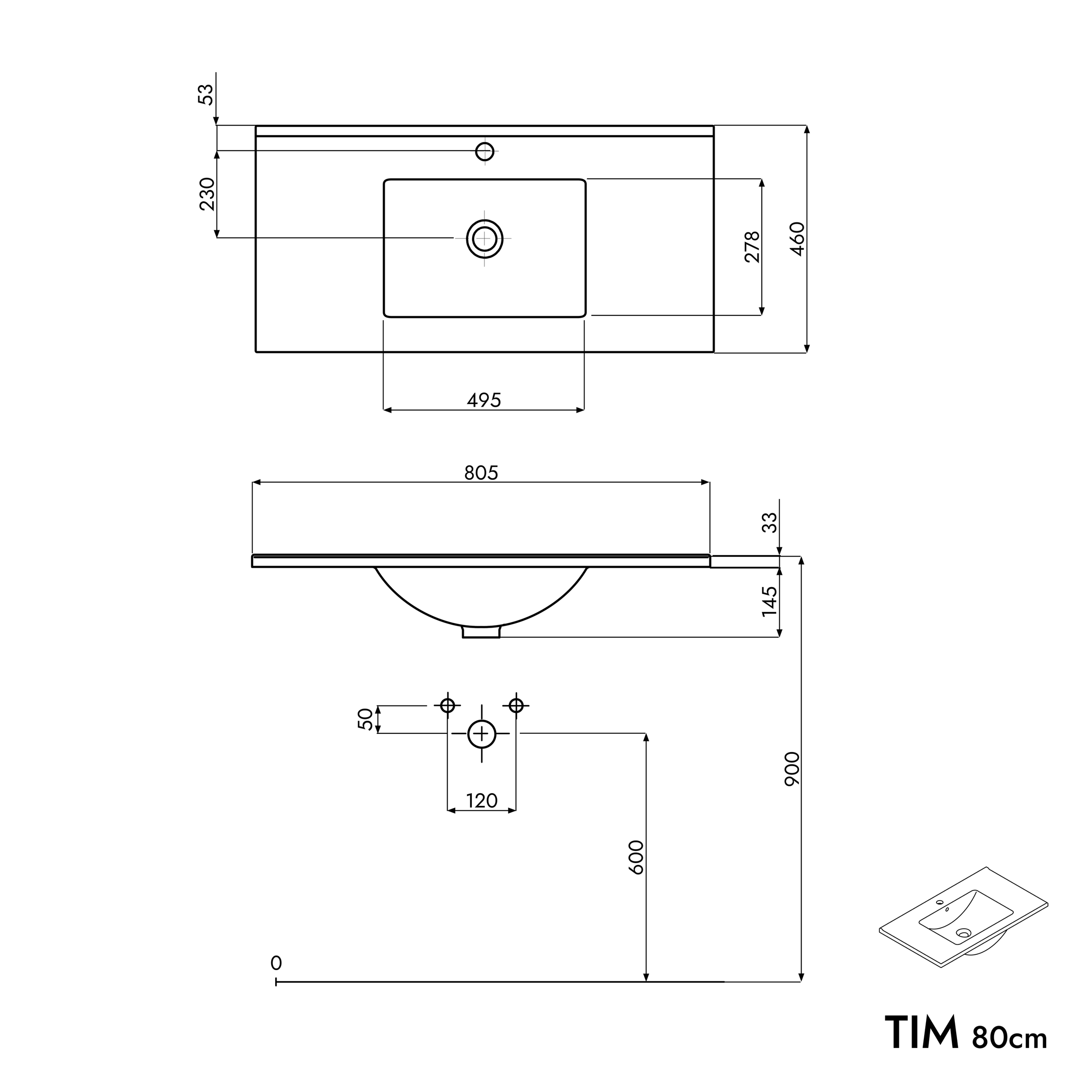 Bathroom furniture set TIM 80 cm with ceramic basin