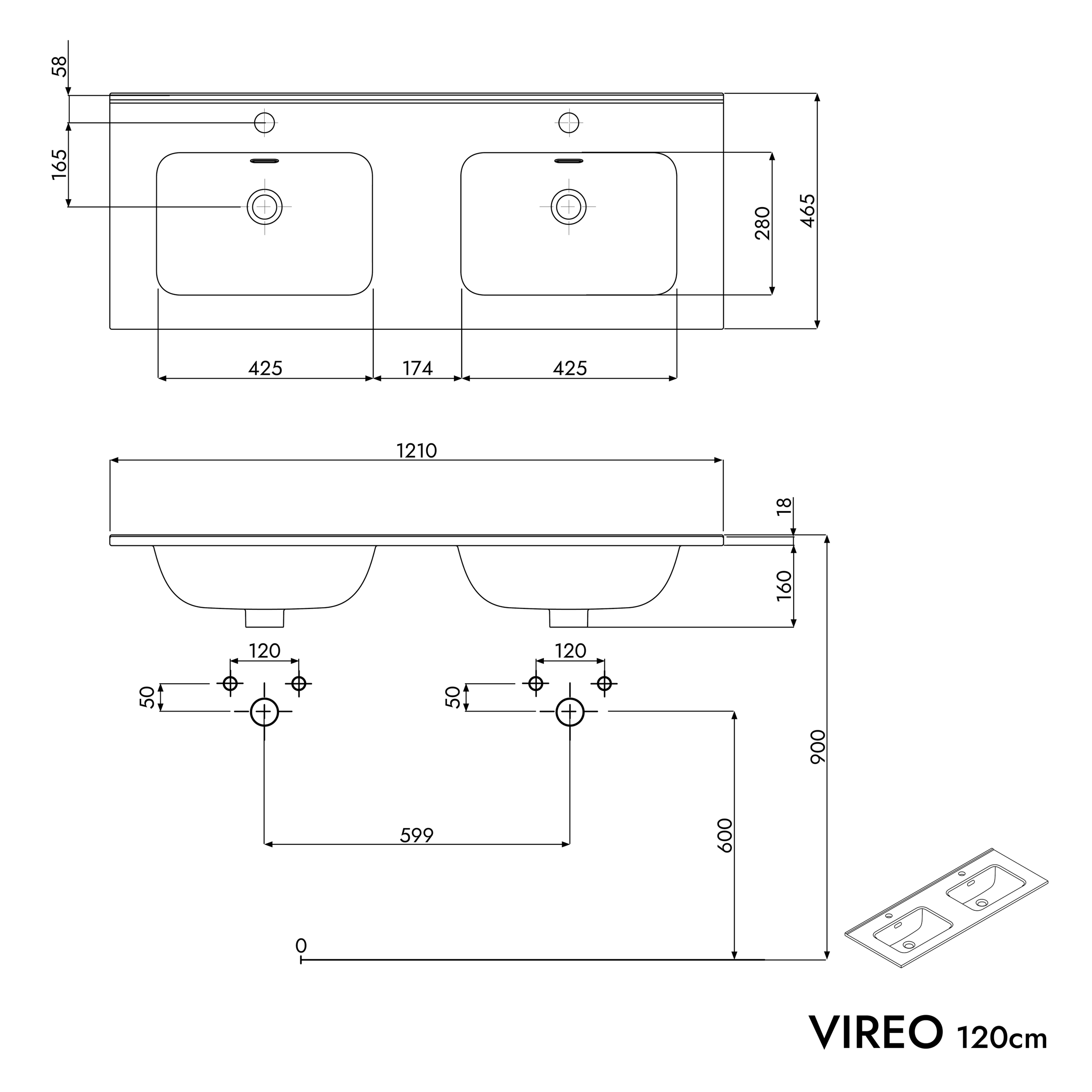Bathroom furniture set VIREO 120 cm with double washbasin
