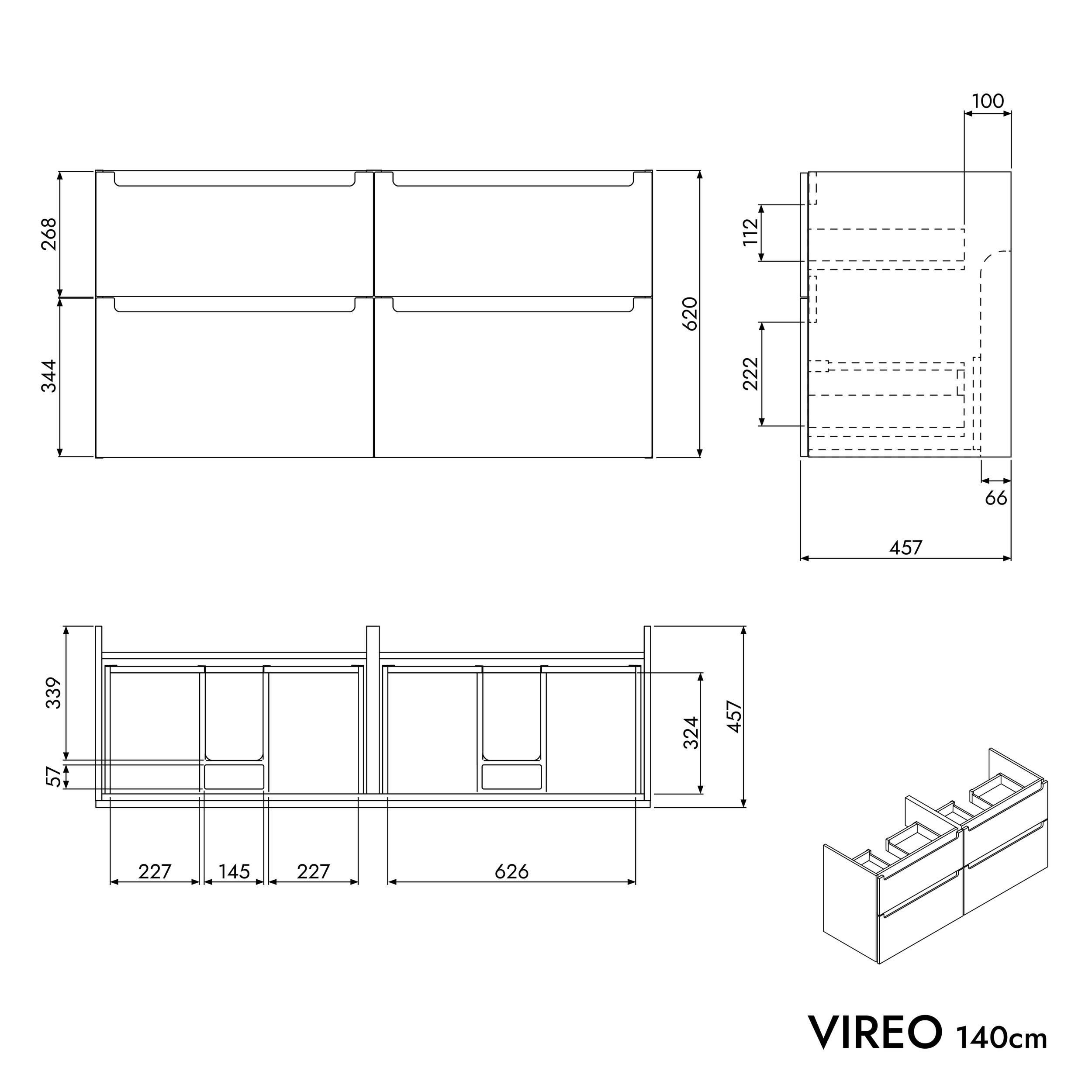 VIREO 140 cm vanity unit with BRUXELLES mineral cast washbasin