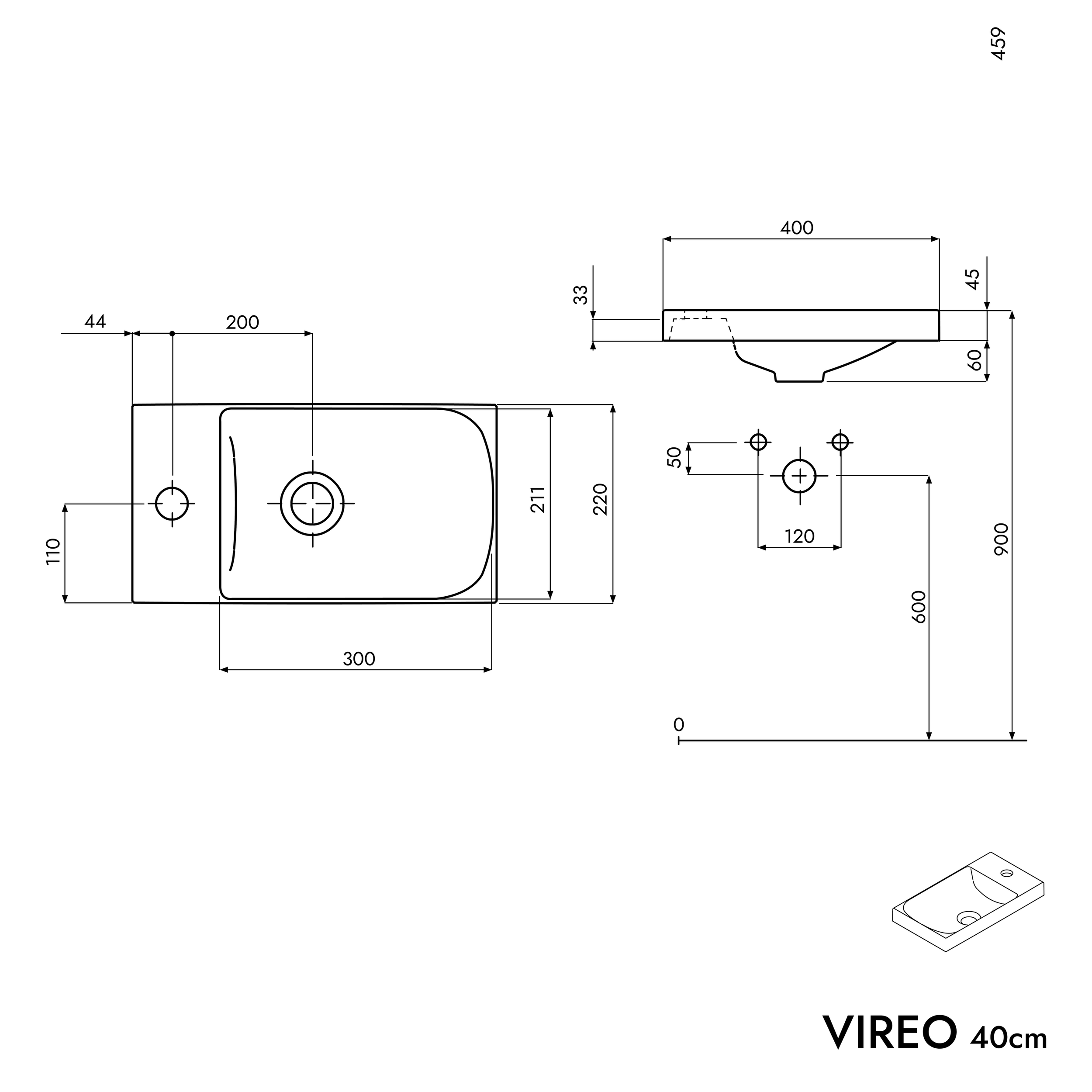 Bathroom furniture set VIREO 40 cm with washbasin