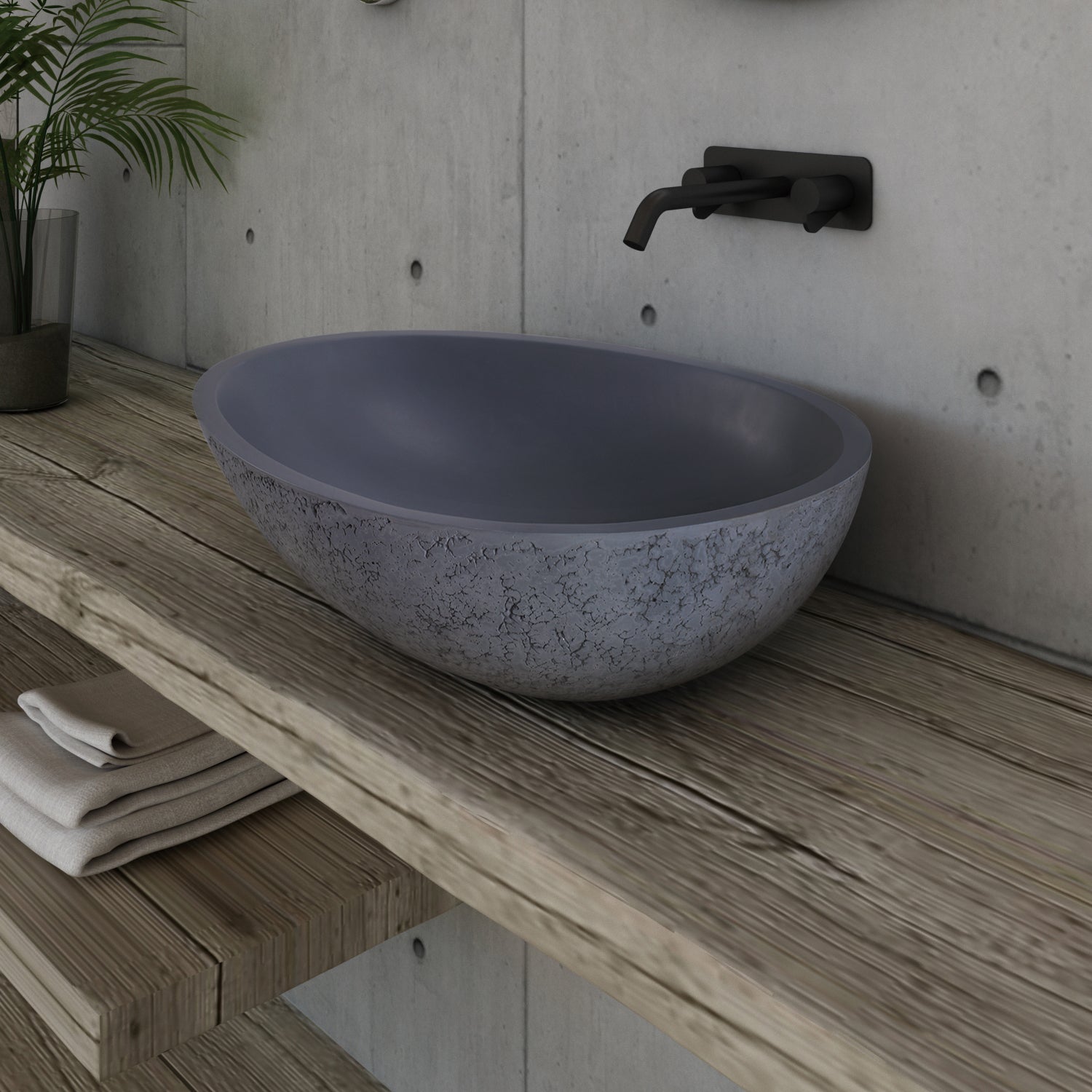 Countertop washbasin VELA - Mineral cast - Concrete look - 60.5 x 43.5 x 16 cm