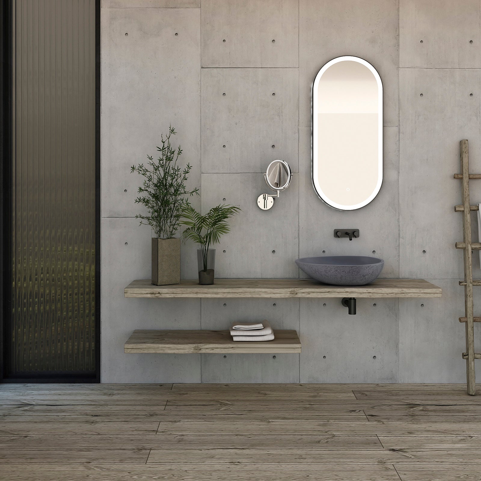Countertop washbasin VELA - Mineral cast - Concrete look - 60.5 x 43.5 x 16 cm