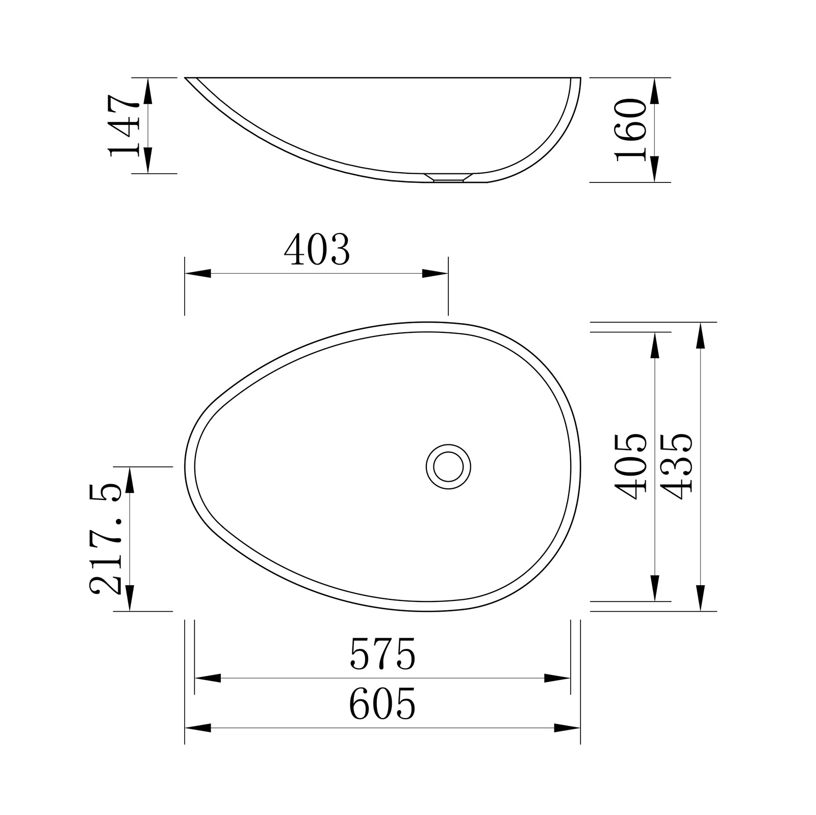 Countertop Washbasin VELA of mineral cast Pure acrylic - Matt Concrete Effect  - 60,5 x 43,5 x 16 cm