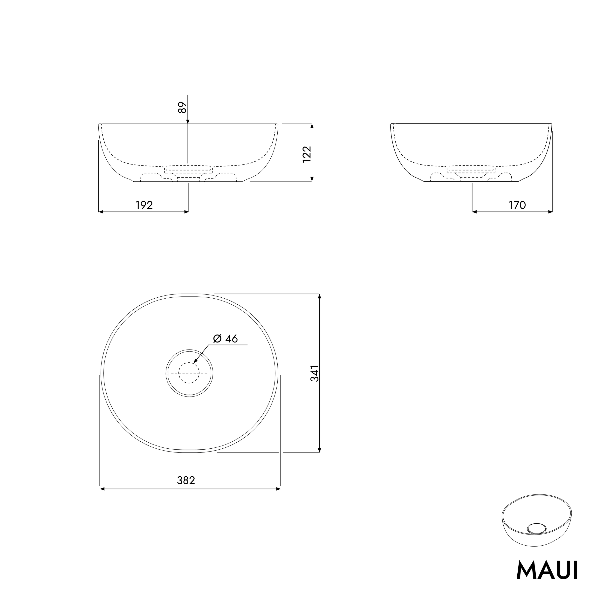 Oval countertop washbasin MAUI