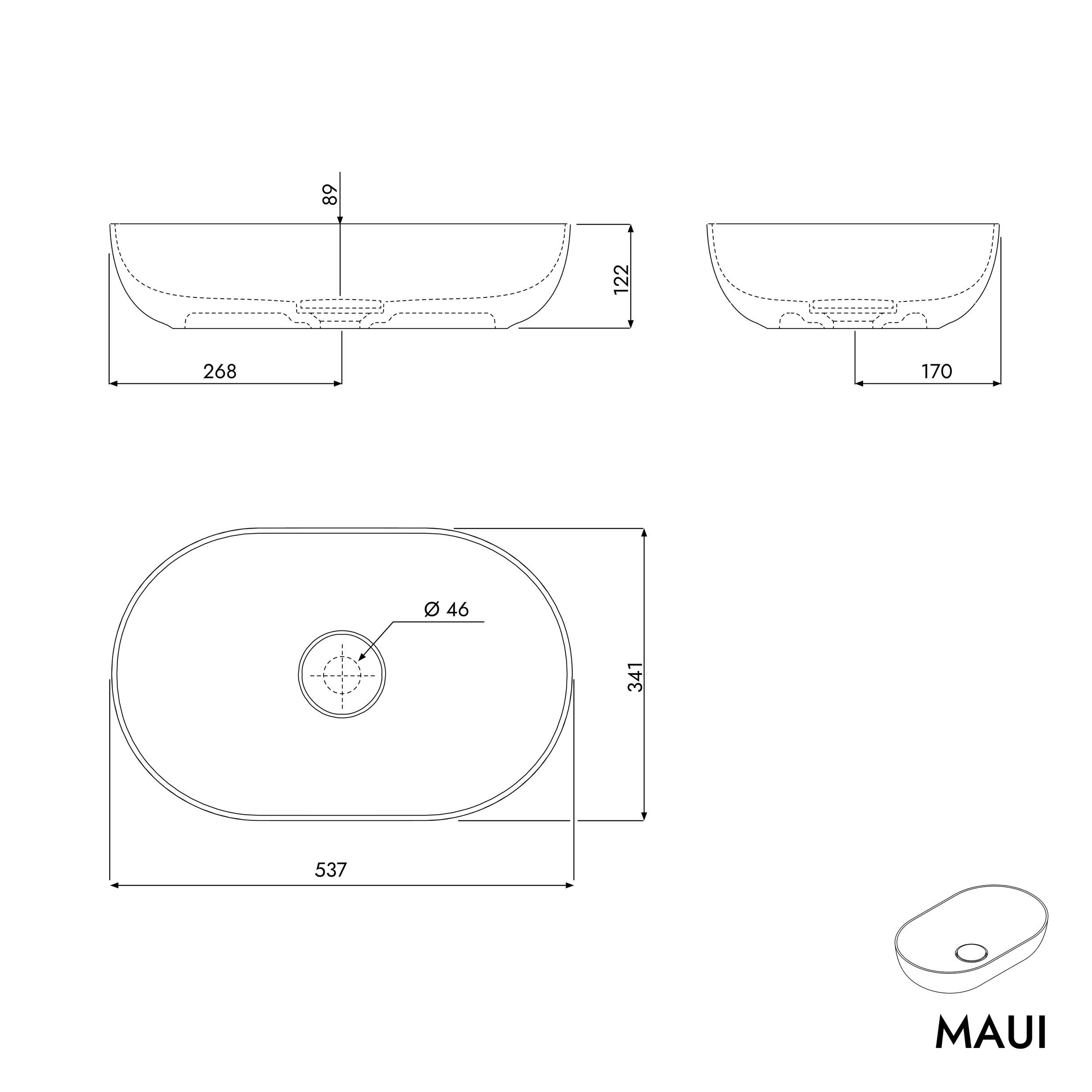 Oval countertop washbasin MAUI