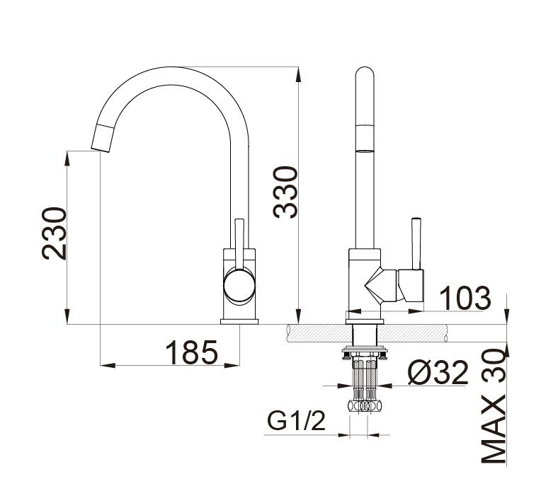 Single Handle One Hole Washbasin Mixer Tap Bernstein 1434C-33