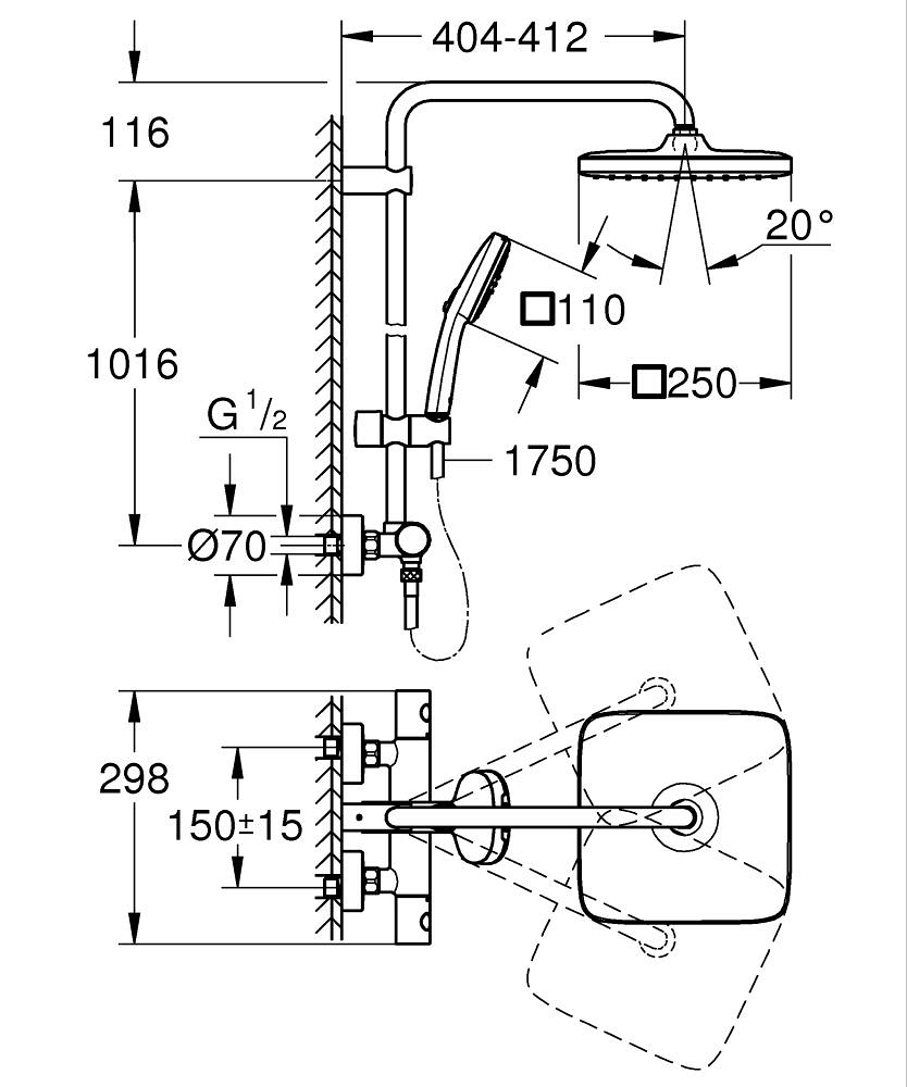 GROHE Tempesta System 250 Cube shower system with thermostat