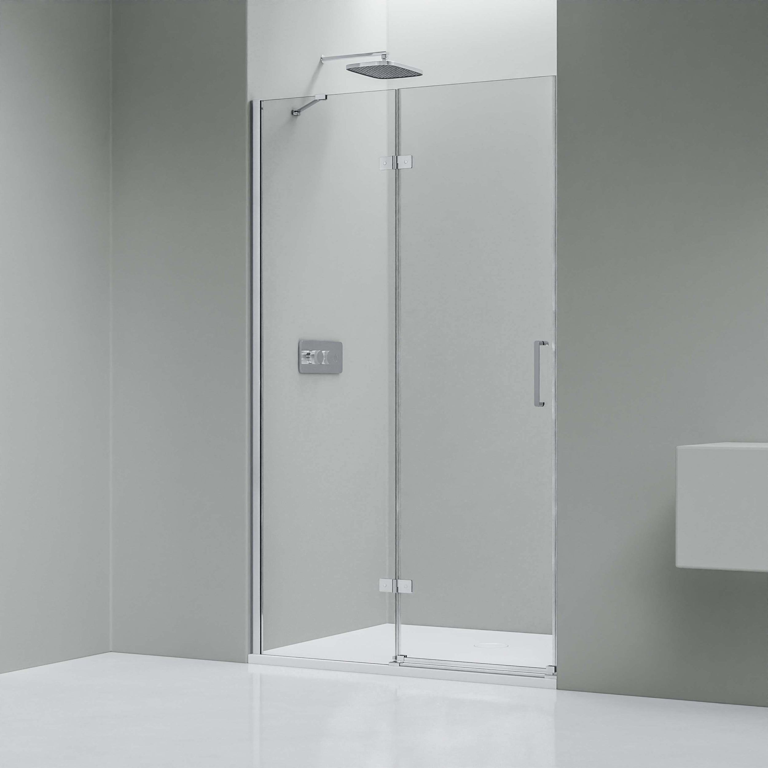 Niche shower with hinged door on fixed panel NT403