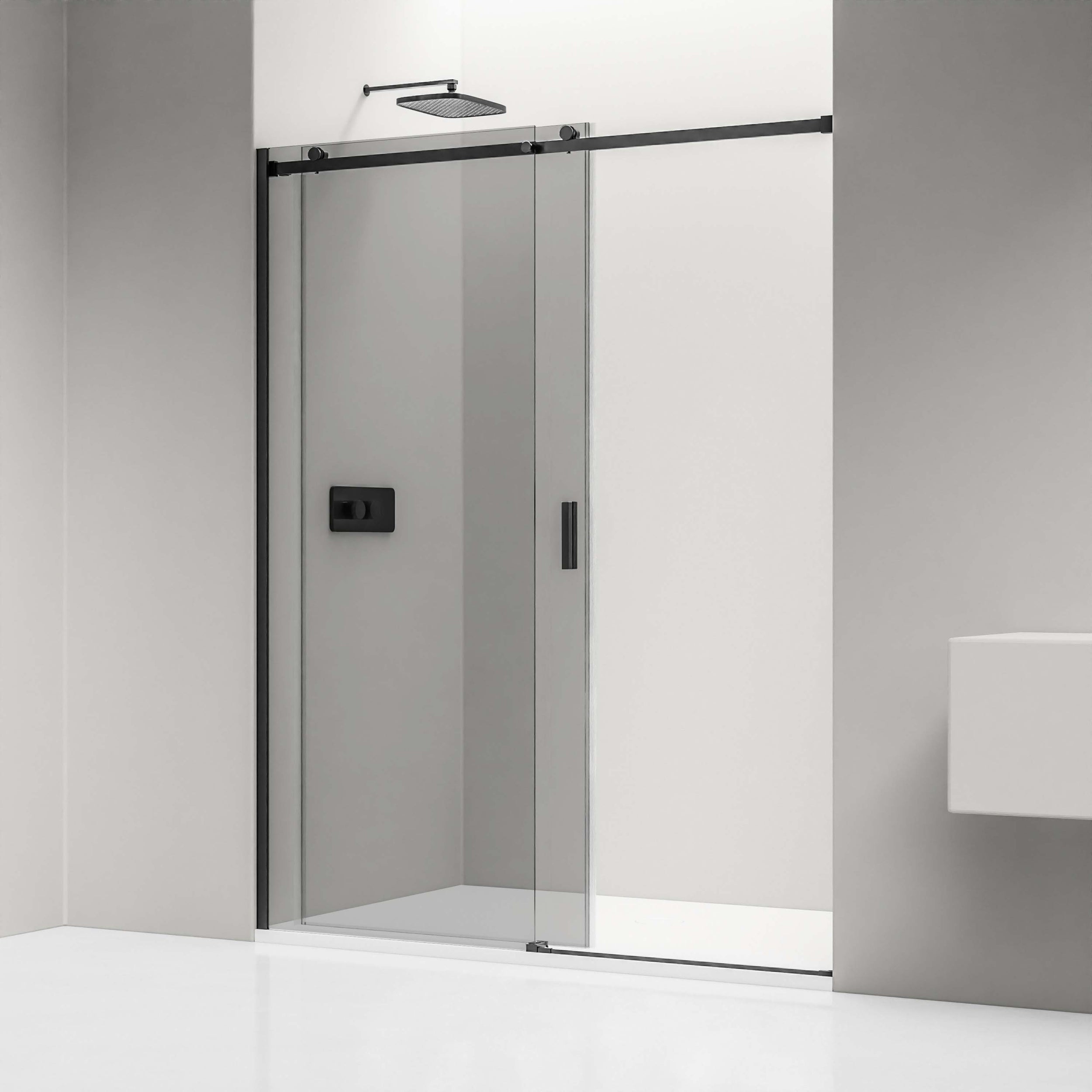 Niche shower with sliding door NT806 FLEX Black matt - Nano Grey glass - glass thickness selectable