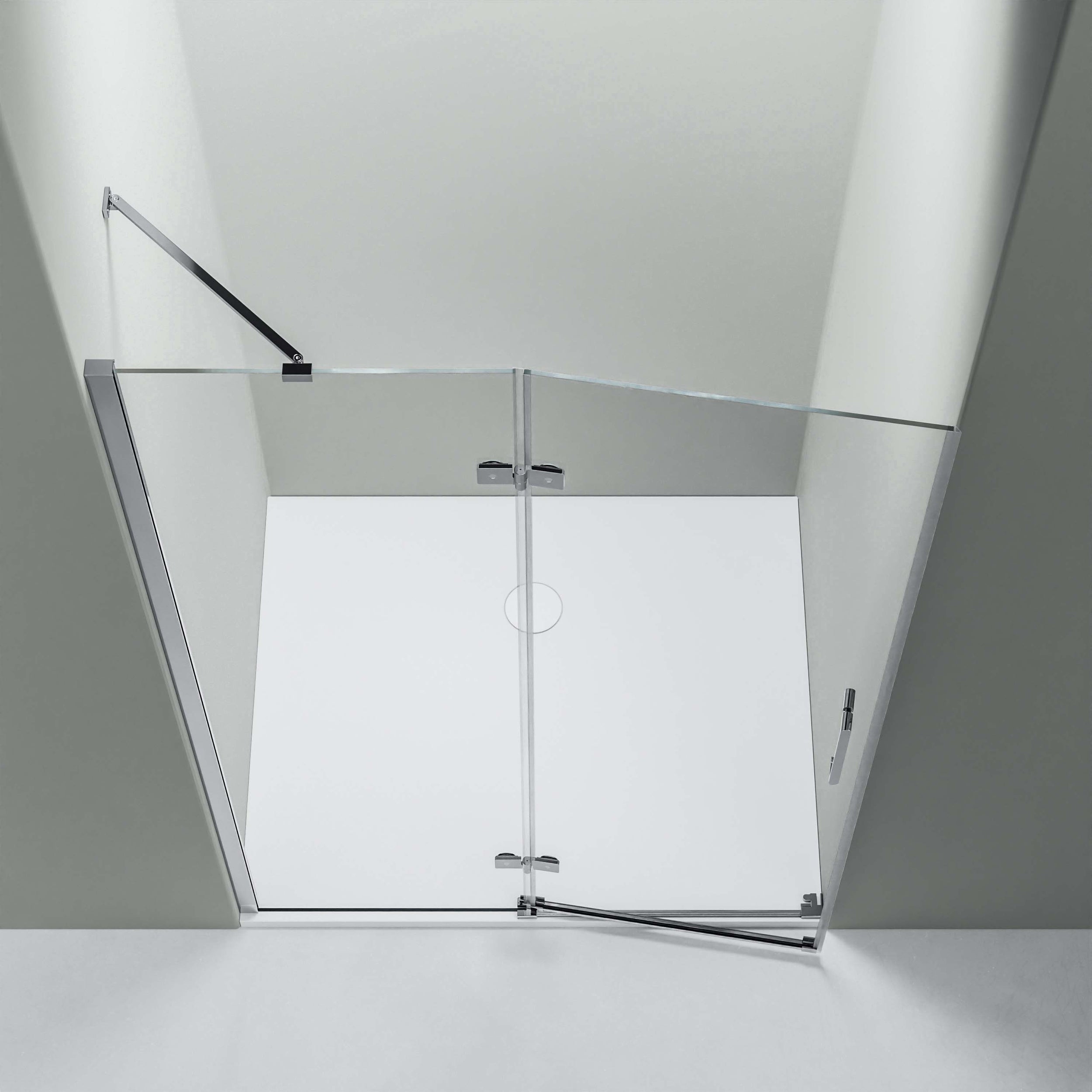 Niche shower with hinged door on fixed panel NT403
