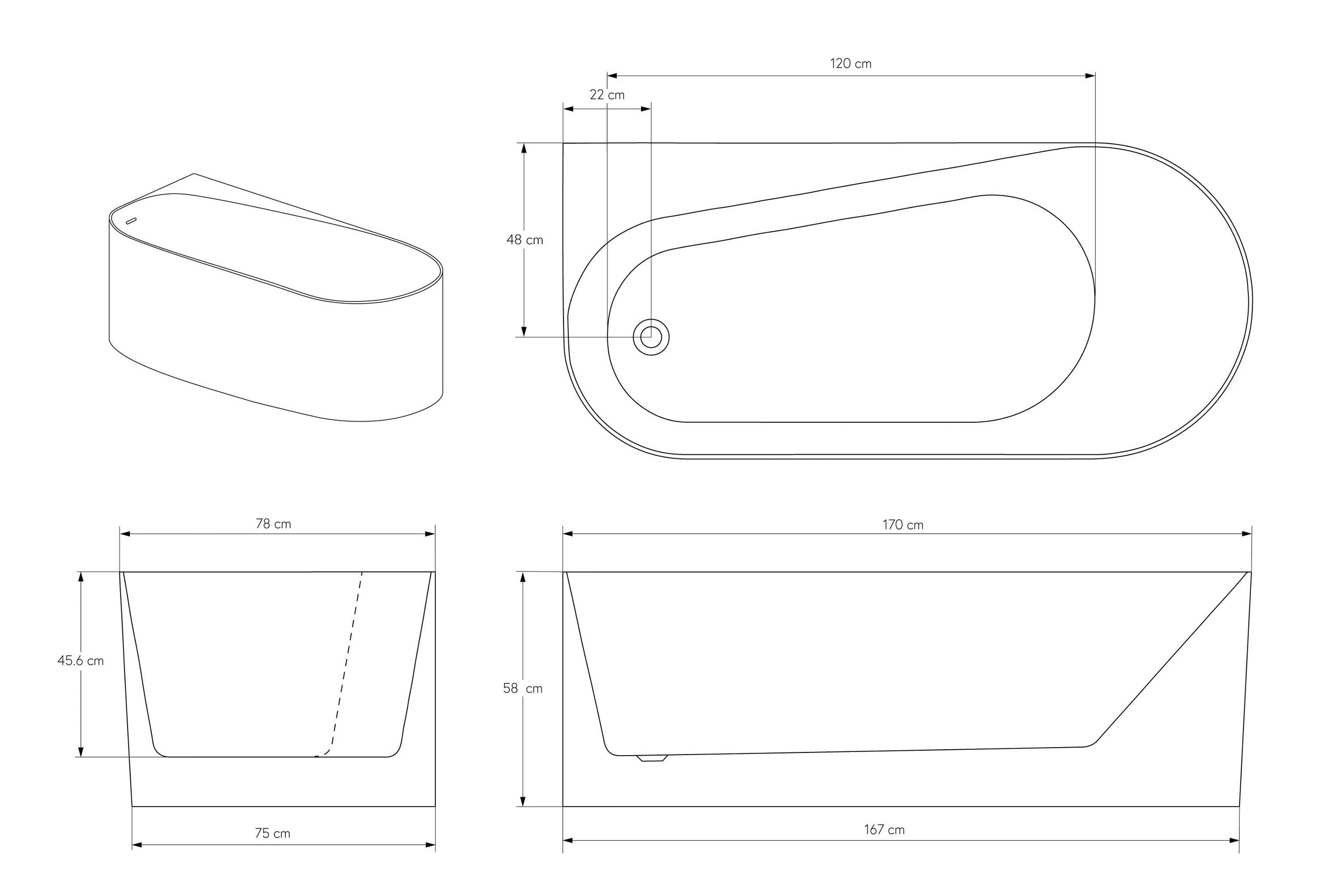 Freestanding bathtub ONDA CORNER Acrylic