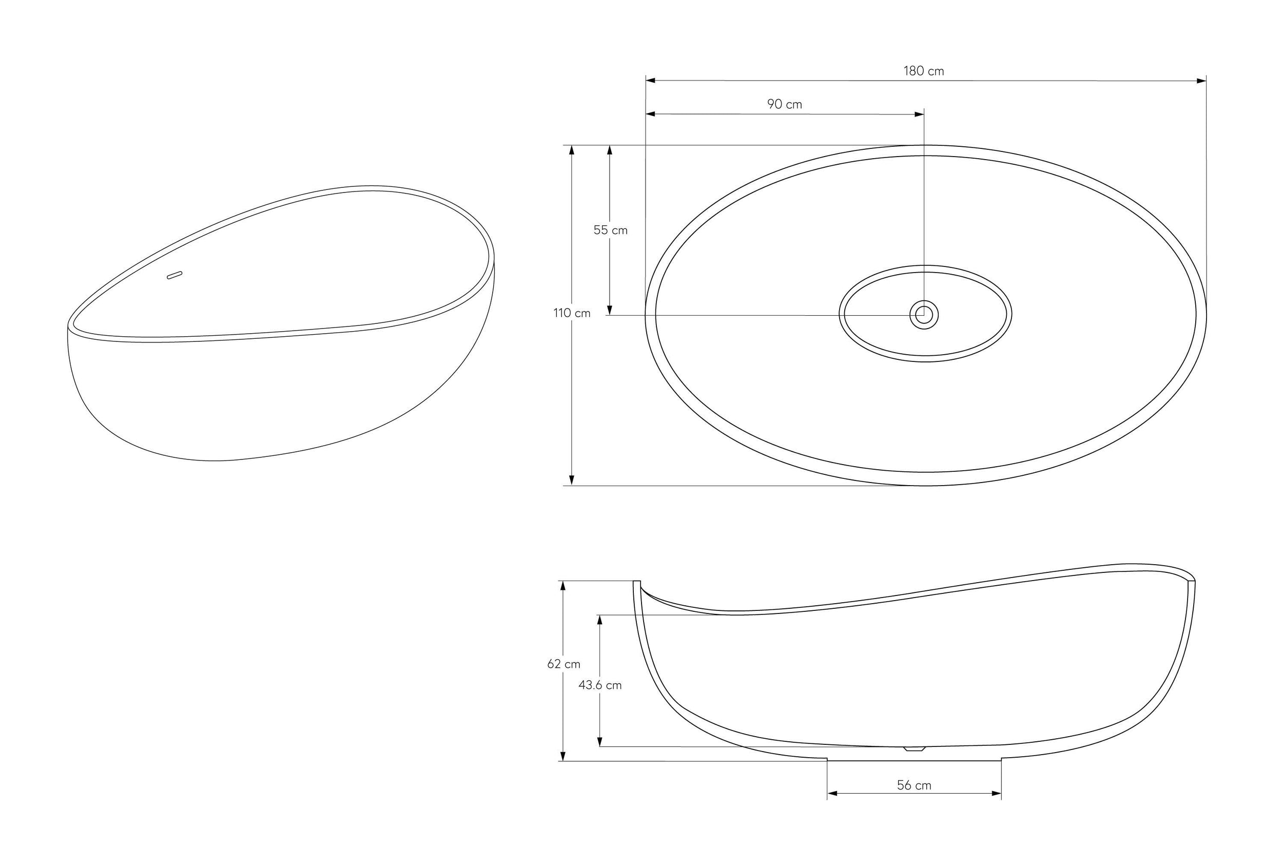 Free-standing bathtub WAVE STONE mineral cast