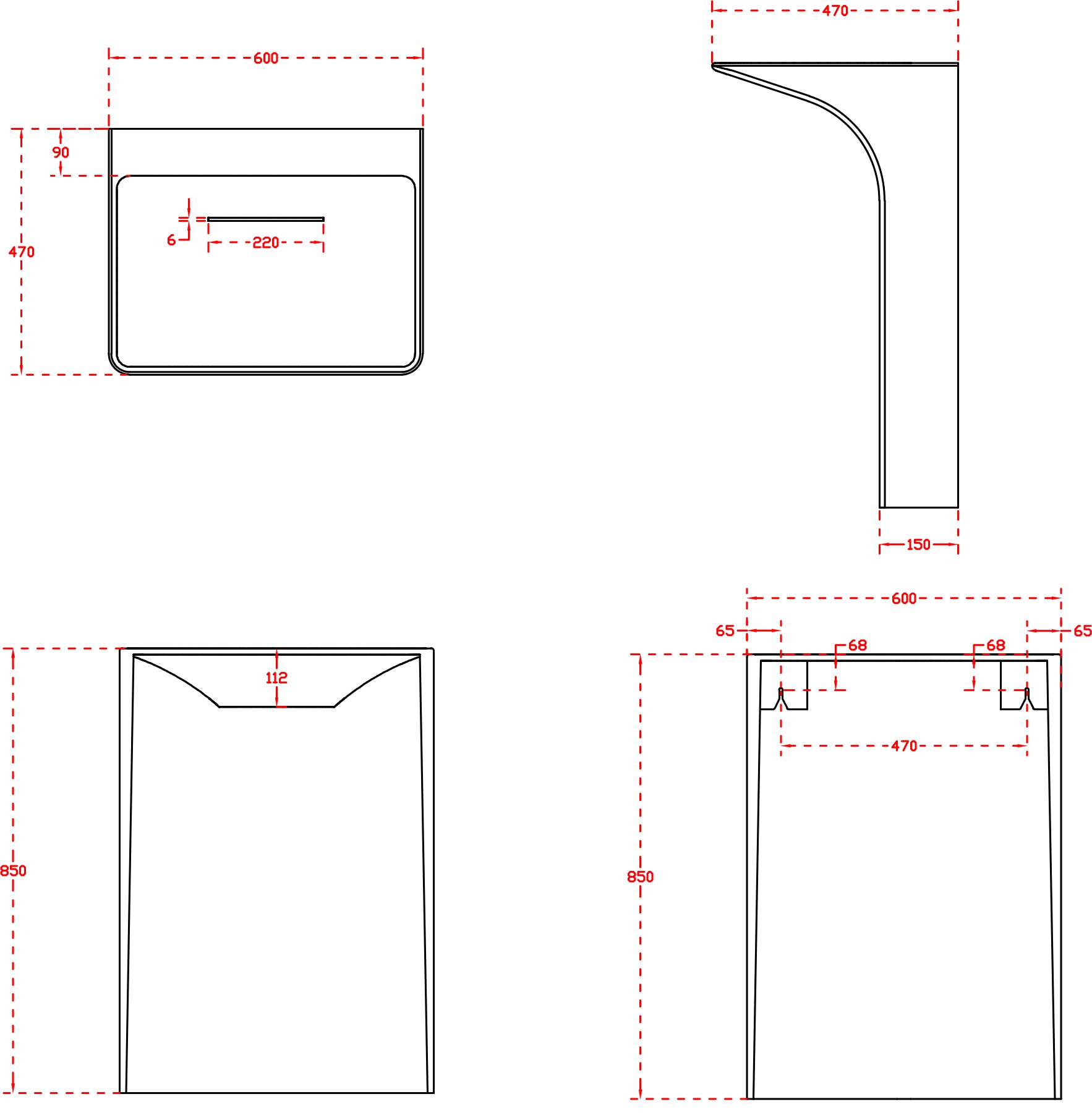 Freestanding washbasin TWZ29 - top-quality Solid Stone - 60 x 47 x 85 cm