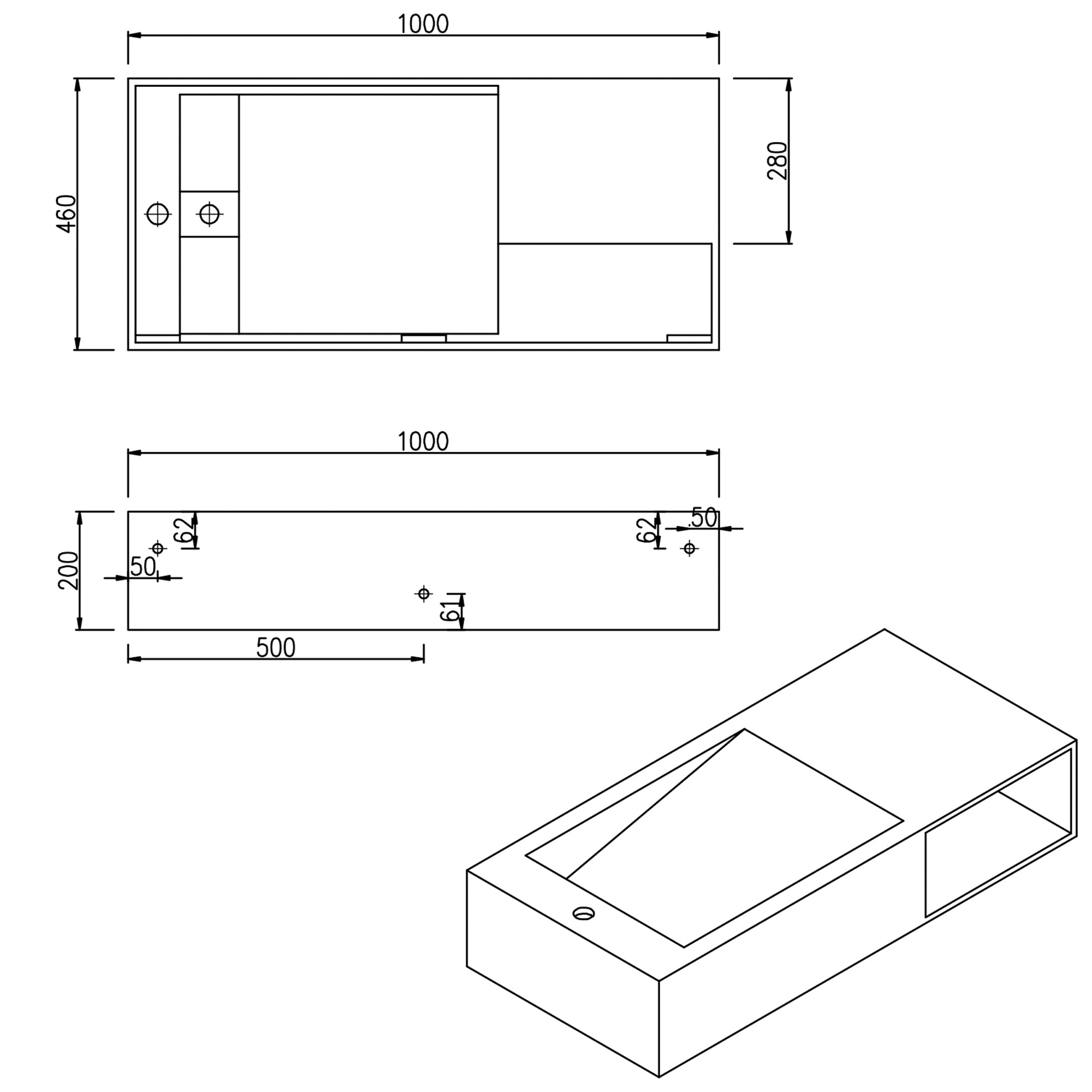 Wall-mounted washbasin PB2088 in mineral cast